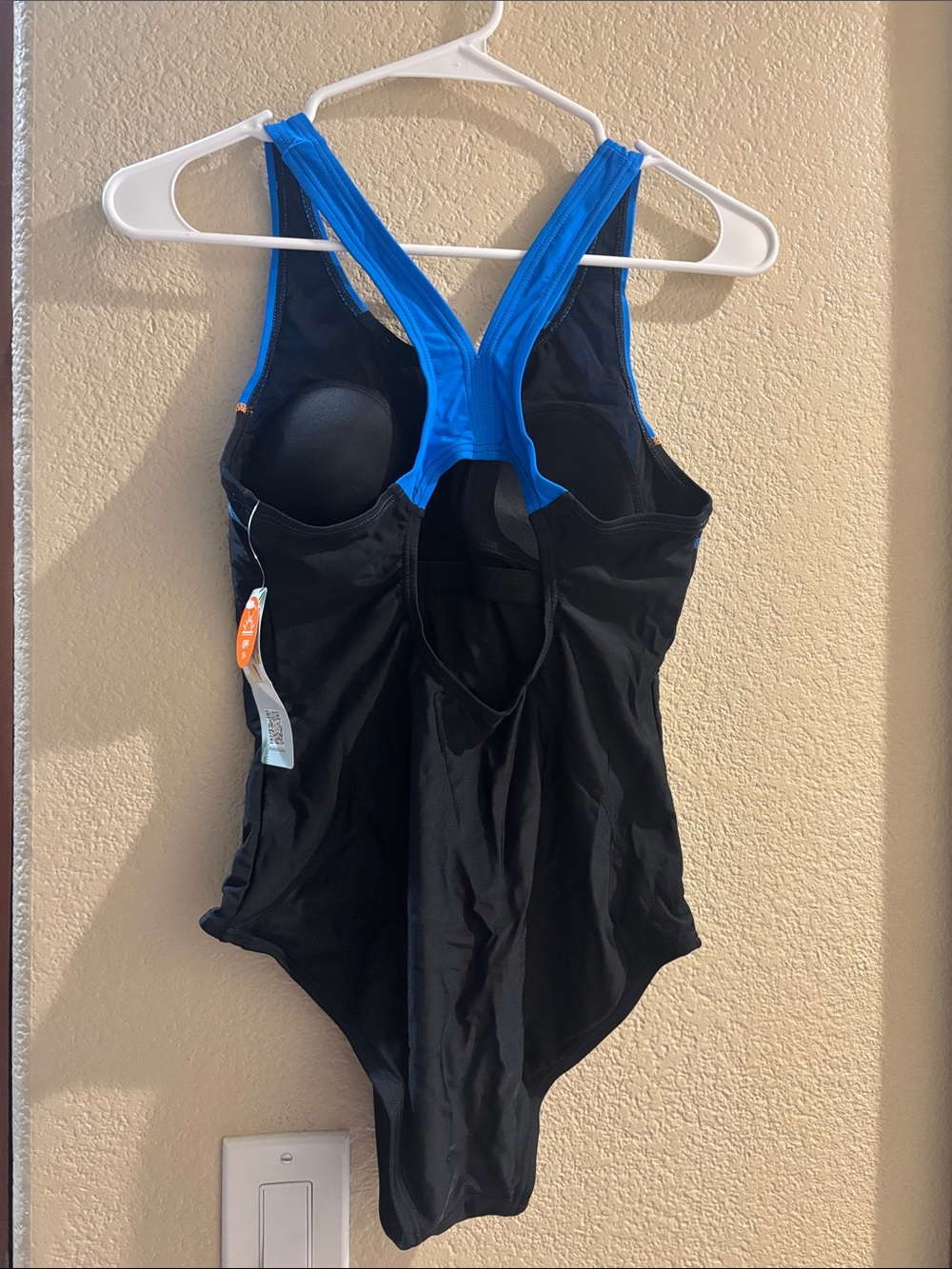 Black One-Piece Swimsuit with Blue Accents - Picture 2 of 3